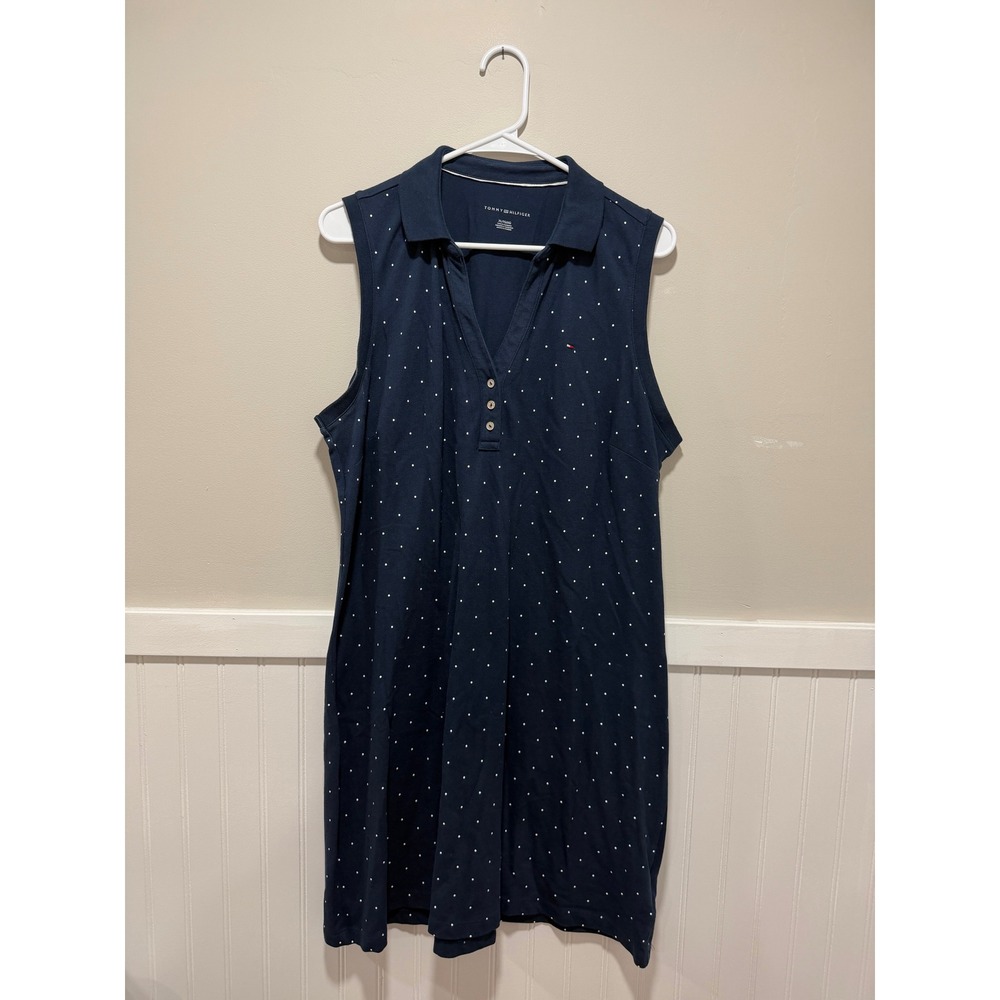 Tommy Hilfiger Sleeveless Button Down Dress Polka Dots Blue Preppy Women Sz XL